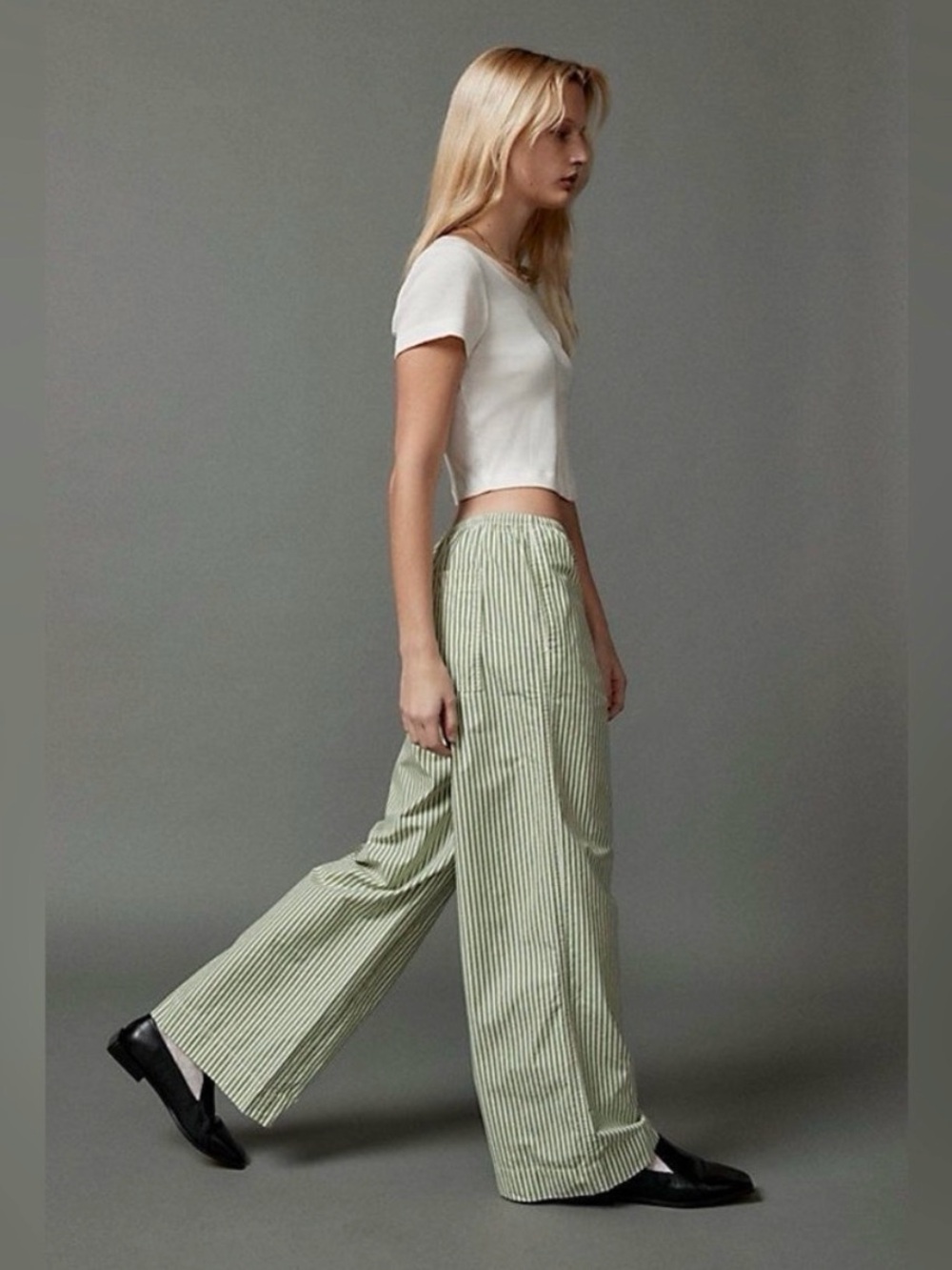 Urban Outfitters BDG Green and White Striped Wide-Leg Pants - Picture 2 of 9
